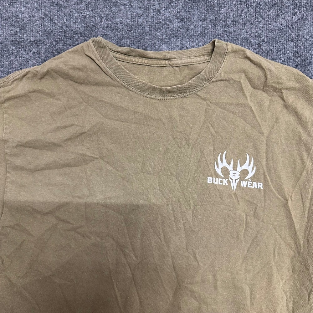 Buck Wear T-Shirt Mens Size L Tan Walleye Fishing Graphic Short Sleeve Crewneck